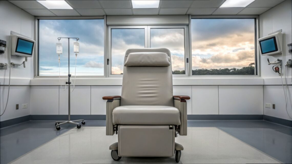 Therapieliegen und medizinische Praxiseinrichtung mit modernem Behandlungsstuhl in heller Praxisumgebung